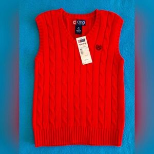 Chaps Sweater Vest Boys' Size 6 Red Cable Knit Cotton V Neck  NWT MSRP $30